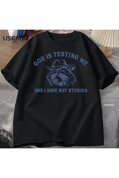 Tarzsokak God is Testing Me Funny Raccoon Tricou imprimat, lejer, confortabil...