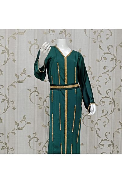 LAİN Elegant jalabiya decorated with luxurious gold embroidery, with a gift of a belt of pounds