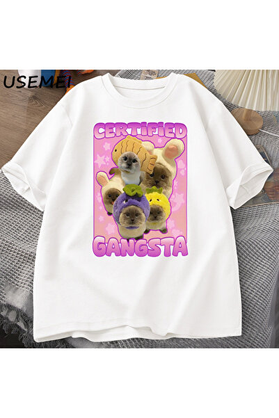 Tarzsokak Tricou certificat Gangsta cu pisică amuzantă Meme Tricou Goofy Tee ...