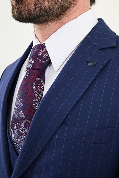 Mcr Çizgili Slim Fit Mono Yaka Yün Erkek Takım Elbise Açık Lacivert - 45401.25Y