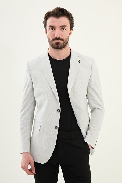 Mcr Plaid Slim Fit Mono Collar Men's Jacket Stone - 41452.25Y