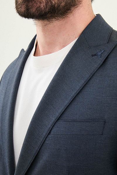 Mcr Patterned Slim Fit Wide Collar Men's Suit Navy Blue - 45398.25Y