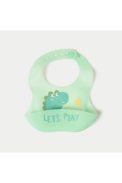 Juniors Dinosaur Print Silicon Bib with Button Closure - Set of 2