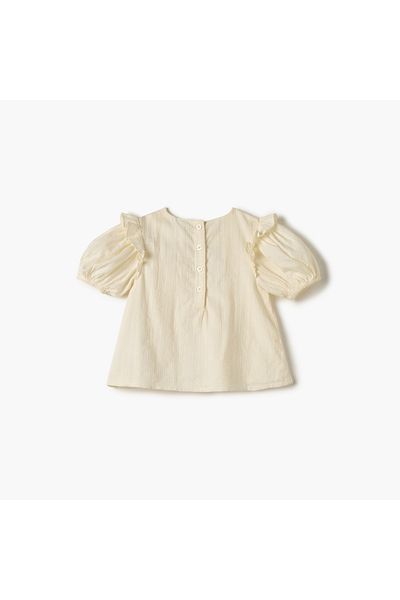 giggles Floral Embroidered Top with Puff Sleeves
