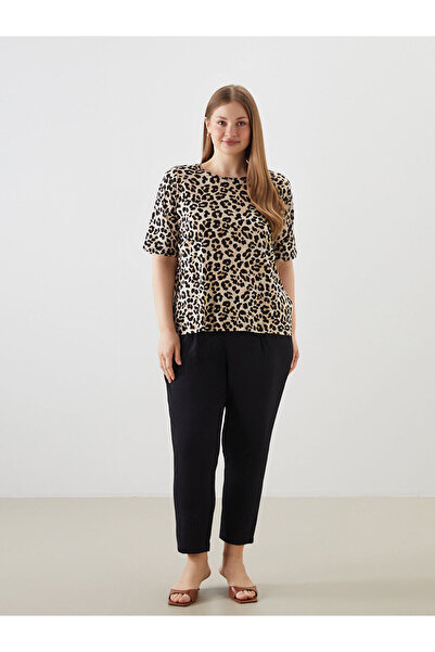 LC Waikiki Γυναικείο μπλουζάκι LCWAIKIKI Classic Brown Crew Neck Leopard Print