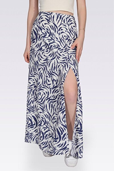 haha High Waist Slit Patterned Skirt for Women