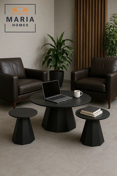 MARIA HOMES 3-Piece Modern Black Cone Base Coffee Table Set