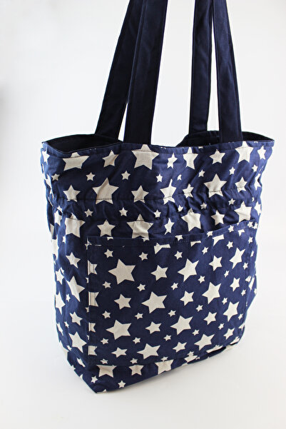 İLKYAZ Двостороння тканинна сумка з візерунком, синя, 35x35x10 см