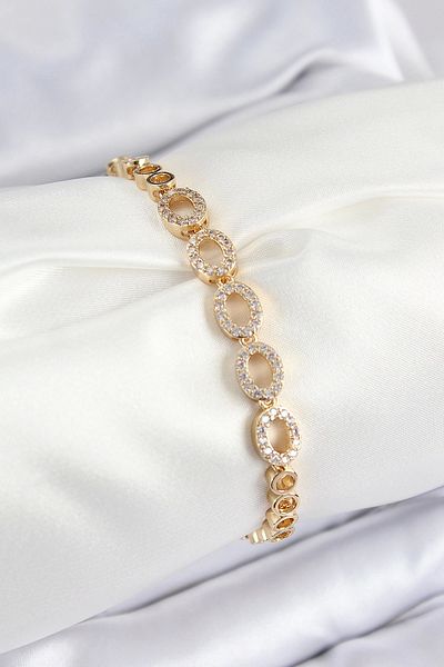 Clariss Brass Zircon Stone Oval Model Gold Color Women's Bracelet