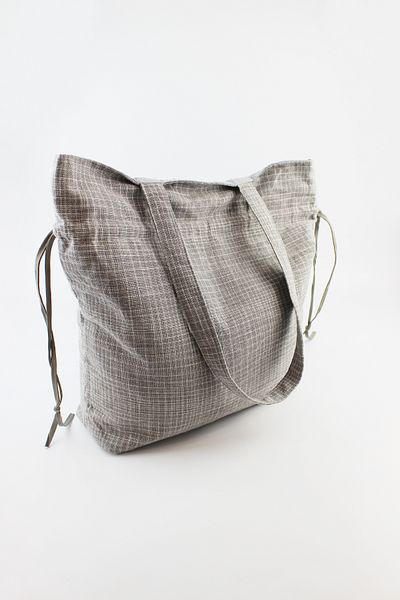 İLKYAZ Plaid Patterned Gray Shopper Double Sided Cloth Bag 35X35X10 cm