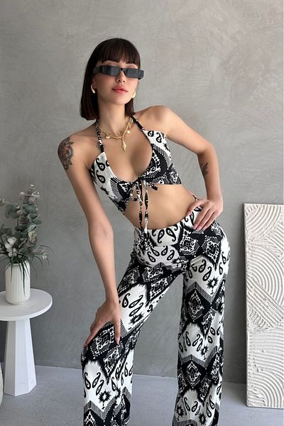 New Now YUMEKO CROP DECOLATE, SET DE PANTALONI CU TALIE ÎNALTĂ