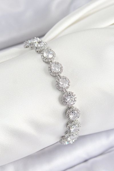 Clariss Brass Zircon Stone Circle Baguette Model Silver Color Vip Series Women's Bracelet