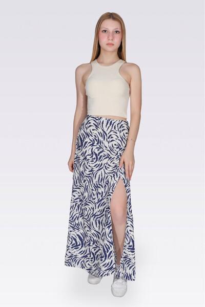 haha High Waist Slit Patterned Skirt for Women