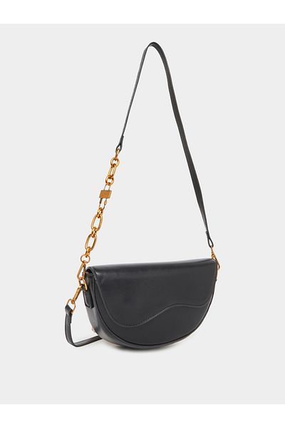 Styli Solid Half Moon Saddle Bag with Flap Front