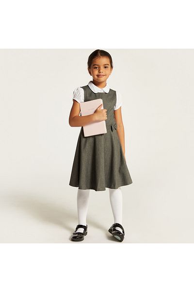 Juniors Solid Pinafore with Bow Accent