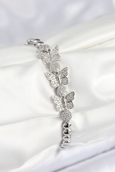 Clariss Brass Zircon Stone Butterfly Model Silver Color Women's Bracelet