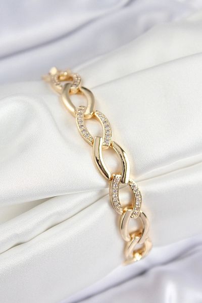 Clariss Brass Zircon Stone Chain Model Gold Color Women's Bracelet