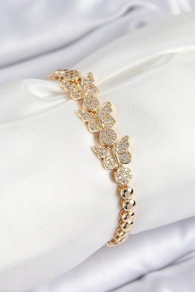 Clariss Brass Zircon Stone Butterfly Model Gold Color Women's Bracelet
