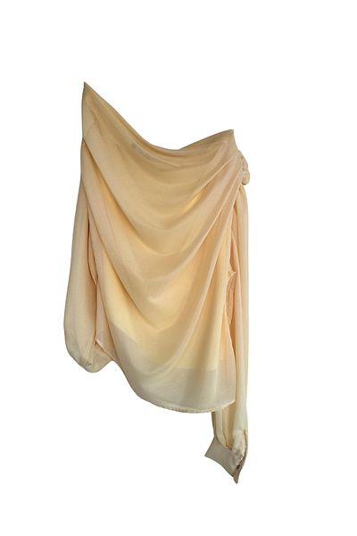 Kinzi Women's One Shoulder Yellow Shiny Chiffon Blouse - Stylish and Elegant Design with Floral Detail