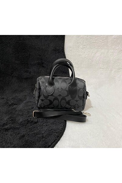 ema bag store Kadın Siyah Mini El ve Omuz Çantası - Desenli, Askılı