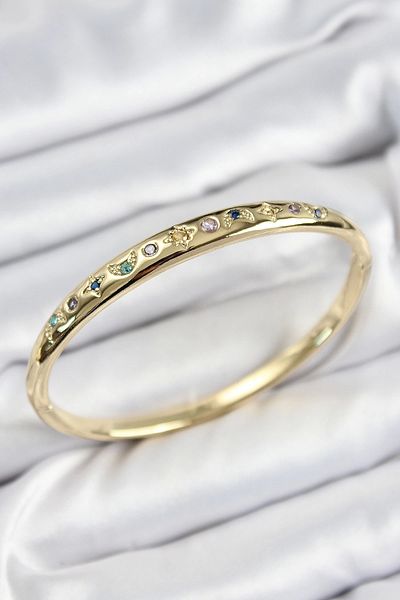 Clariss Brass Colored Zircon Stone Pole Star and Crescent Model Gold Color Women's Handcuffs