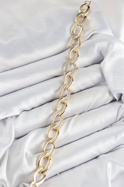 Clariss Brass Zircon Stone Chain Model Gold Color Women's Bracelet