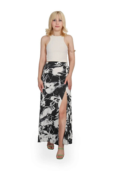 haha High Waist Slit Patterned Skirt for Women