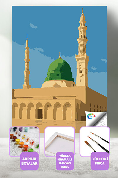 Tuvalle Mescid-i Nebevi Sayılarla Boyama Seti, Hobi Seti, 40X50 Tablo, Fırça ...