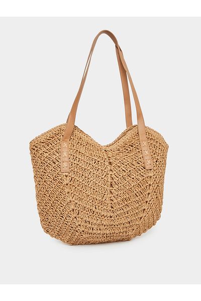 Styli Braided Straw Beach Shoulder Bag with Zip Closure