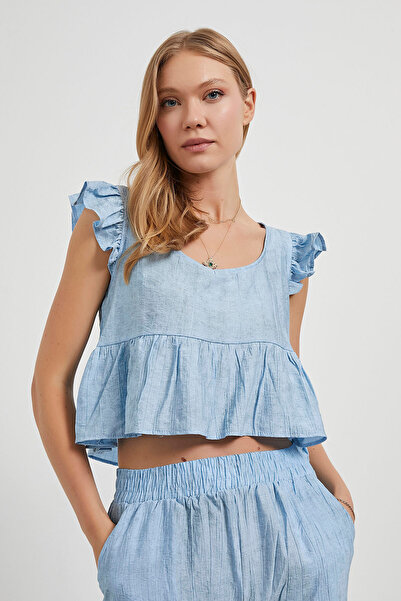 Arma Life Women Crop Blouse Baggy Pants Linen Two Piece Set