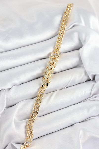 Clariss Brass Zircon Stone Cuban Chain Model Gold Color Women's Bracelet