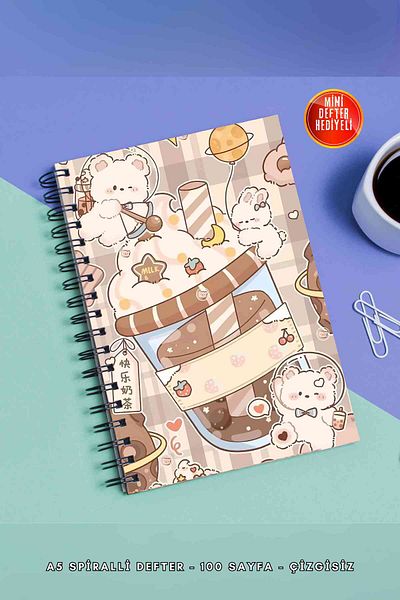 SevindirenŞeyler Şekergilers Notebook A5 Metal Spiral Unlined Cardboard Cover Planner Notebook