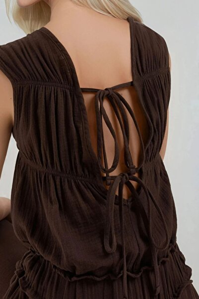 Hiccup Yuvarlak Yakalı Dokulu Geniş Paça Tulum