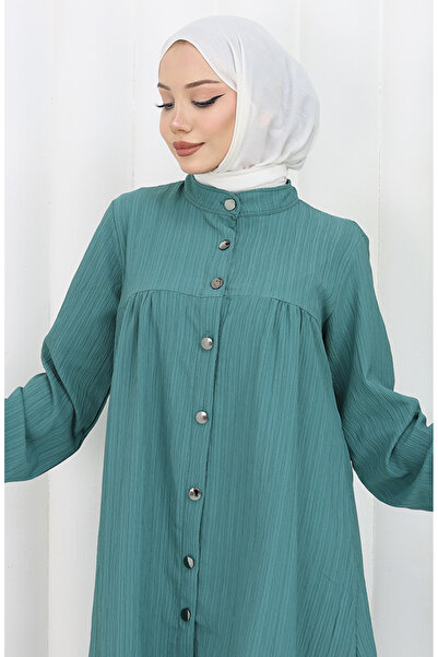 sefamerve Buttoned tunic pants double set 2108-03 green