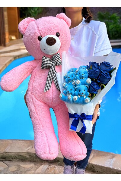lenostra Kız Arkadaşa Hediyelik Eşya 90cm Pembe Ayıcık ve Güllü Ayıcık Buketi...