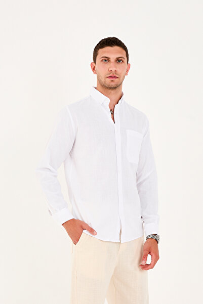 No Way Ανδρικό πουκάμισο Regular Fit 100% βαμβακερό με μονή τσέπη Flam Linen