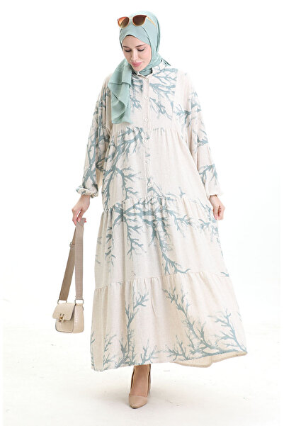 sefamerve Φόρεμα με μισό κουμπί και σχέδιο 2110-01 Αμυγδαλωτό πράσινο