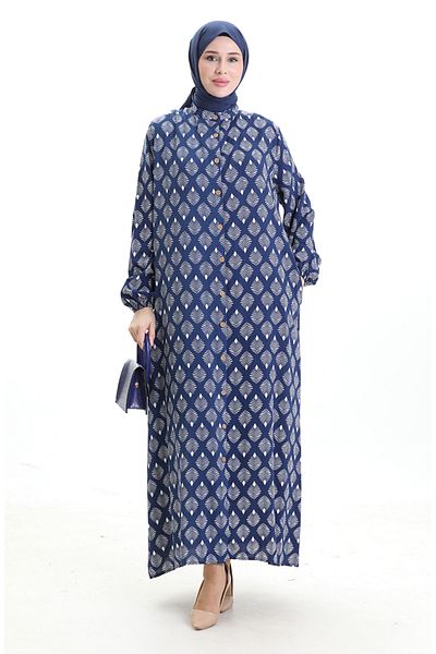 sefamerve Φόρεμα με μοτίβο με κουμπιά 0124-05 Navy Blue