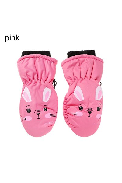 Choice قفازات تزلج شتوية وردية للأطفال برسومات أرنب كرتونية دافئة غير قابلة ل...