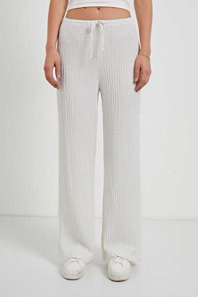 Arma Life Women's Stretchy Elastic Waist Wide Leg White Trousers