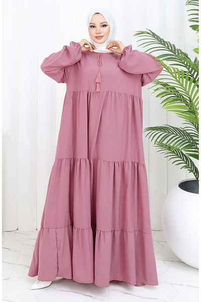 sefamerve Φόρεμα με κορδόνια με γιακά 4107-11 Dark Dusty Rose