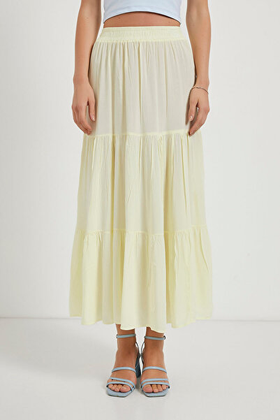 Arma Life Kadın Parçalı Beli Lastikli Sarı Kloş Uzun Etek
