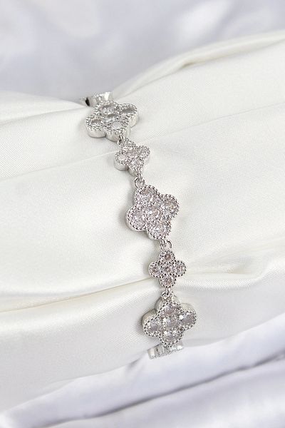 Clariss Brass Zircon Stone Clover Model Silver Color Vip Series Women's Bracelet