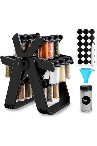 denix Rotary Spice Rack with 18 Glass Jars – 360° Rotation, Space-Saving, Durable and Easy to Use