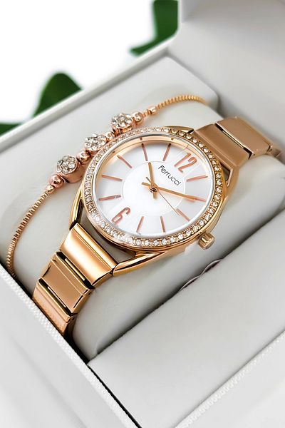 Ferrucci Steel Cord Steel Case Women Wrist Watch, 3 Atm Waterproof Rose Zmfer190