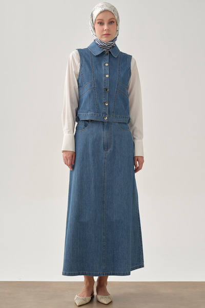 Tuğba Beş Cepli Etek - İndigo