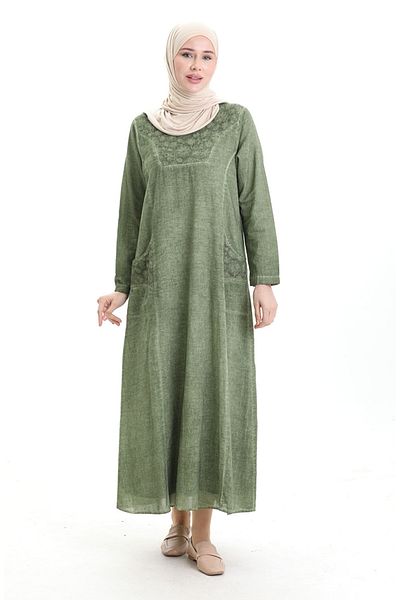 sefamerve Şile Bezi Αυθεντικό Φόρεμα 4550-07 Grass Green