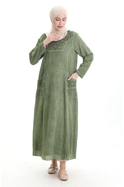 sefamerve Şile Bezi Αυθεντικό Φόρεμα 4550-07 Grass Green