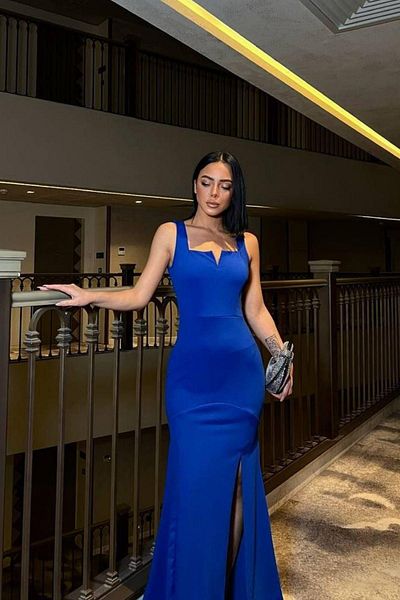 Mossta Strappy Neckline Detailed Slit Evening Dress - Saks