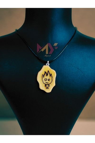 Myend Fire and Water Themed Couple Necklace, Set of 2 Dear Friend Necklaces Wooden Print